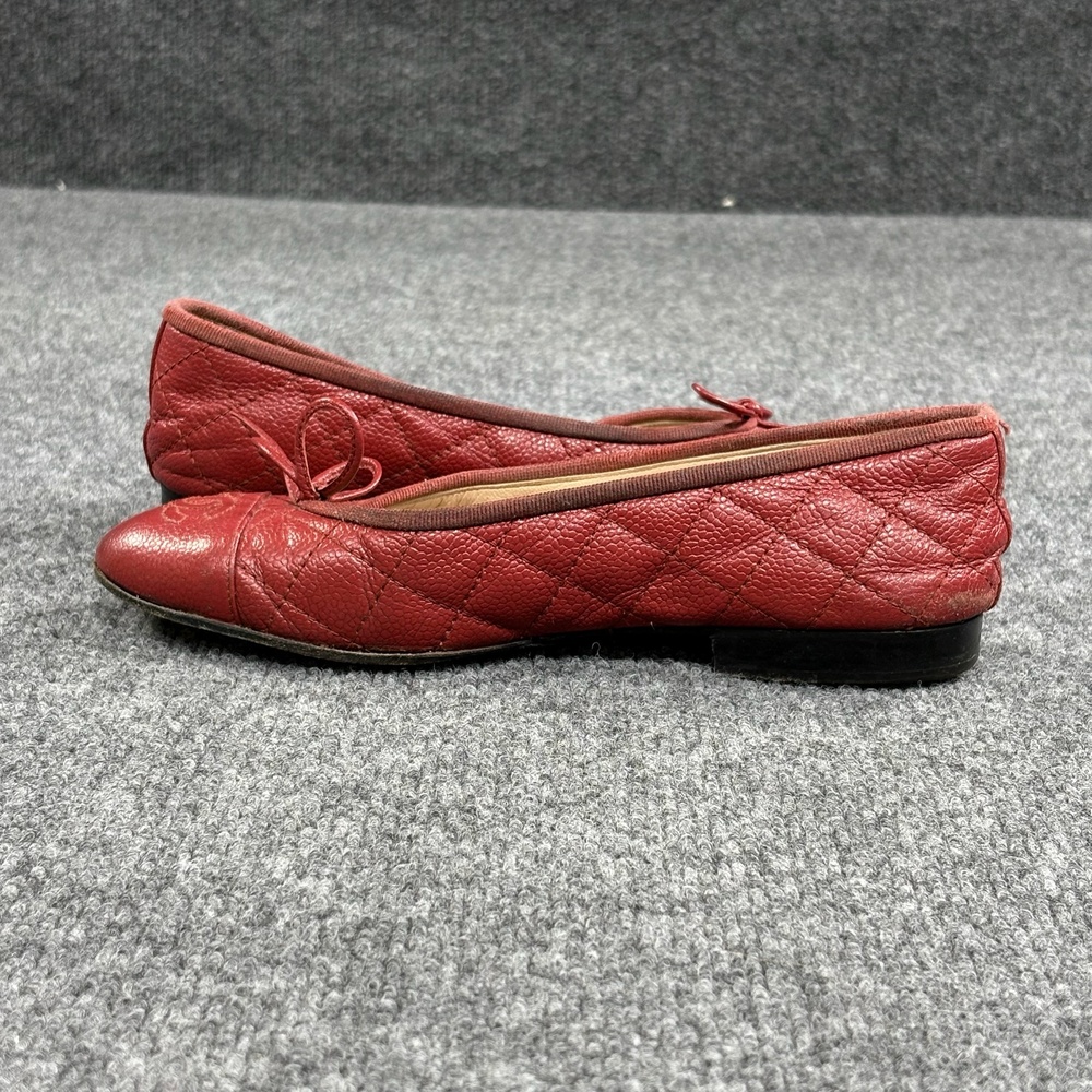 Chanel Shoes Womens 5 EU 35.5 Red Leather Quilted Ballet Flats Bow CC Logo Italy
